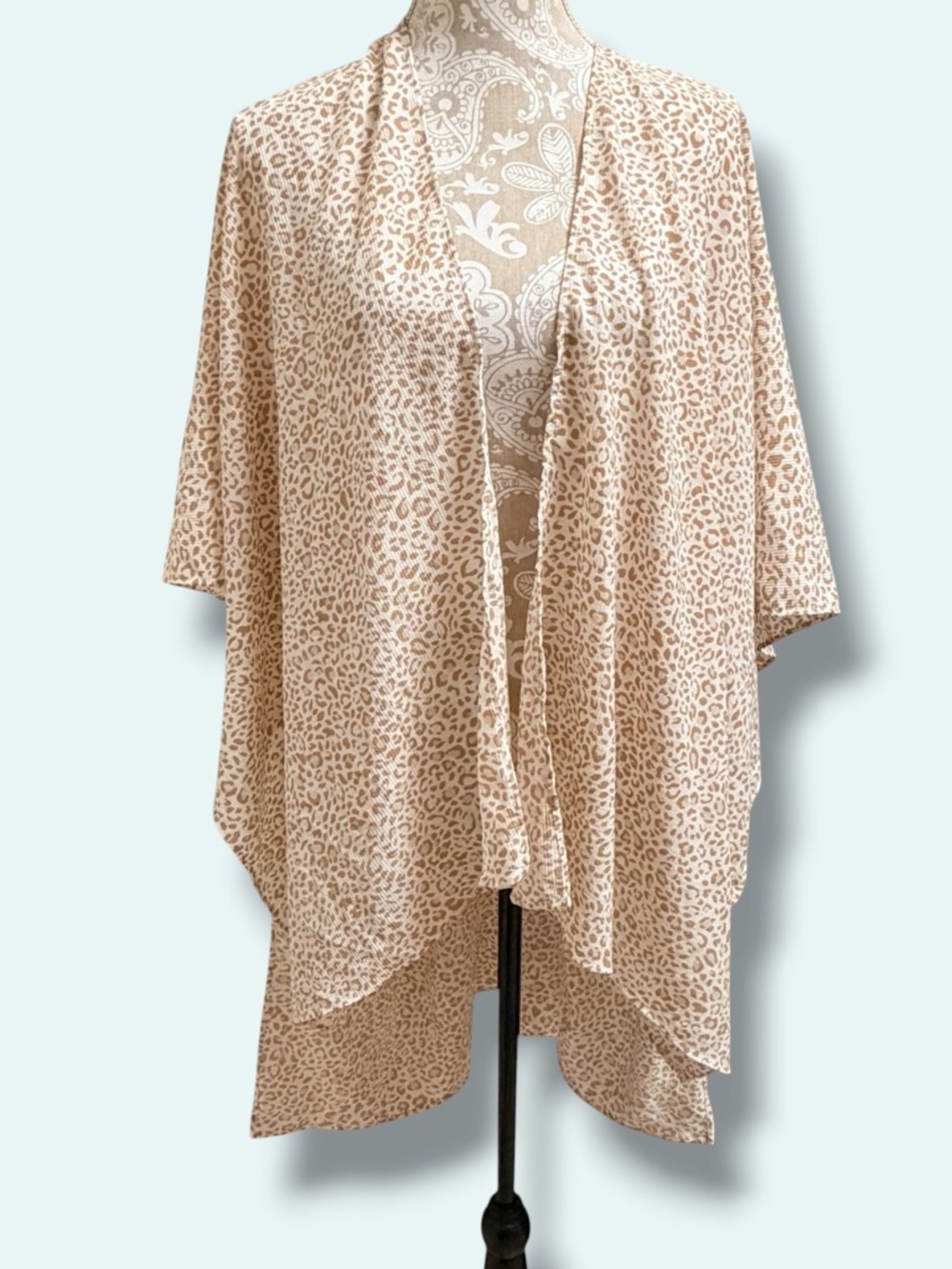 Leopard Print Kimono Cover Up One Size Boho Beach Lightweight Duster